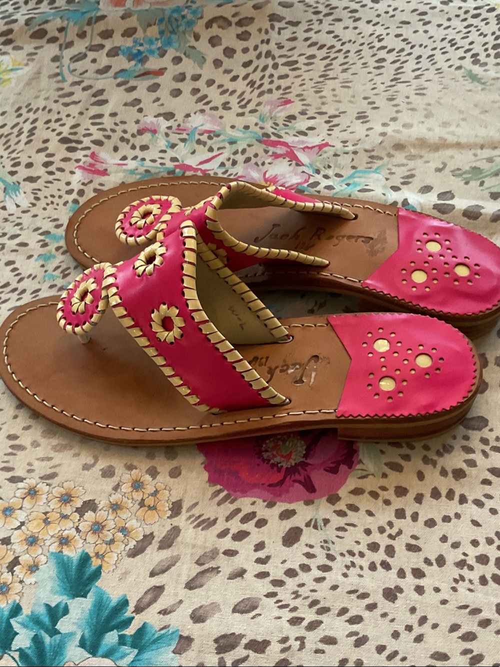 Jack Rogers Hot Pink Leather Jacks Sandals - Picture 5 of 6